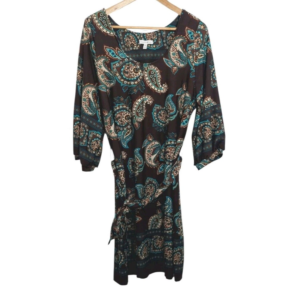 Fashion Bug Women's Size XL Dress Midi Belted Brown Paisley